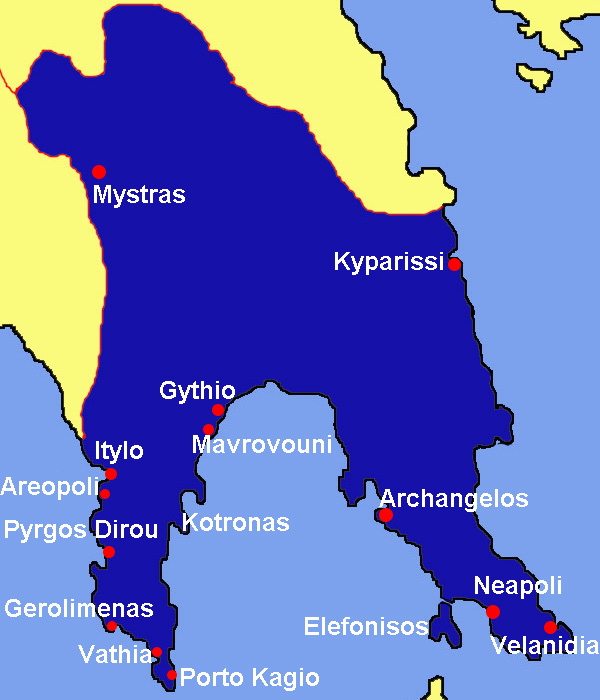 Lakonien - Karte mit Orten