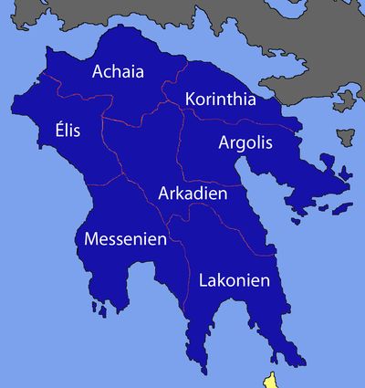 Peloponnes Karte mit Regionen